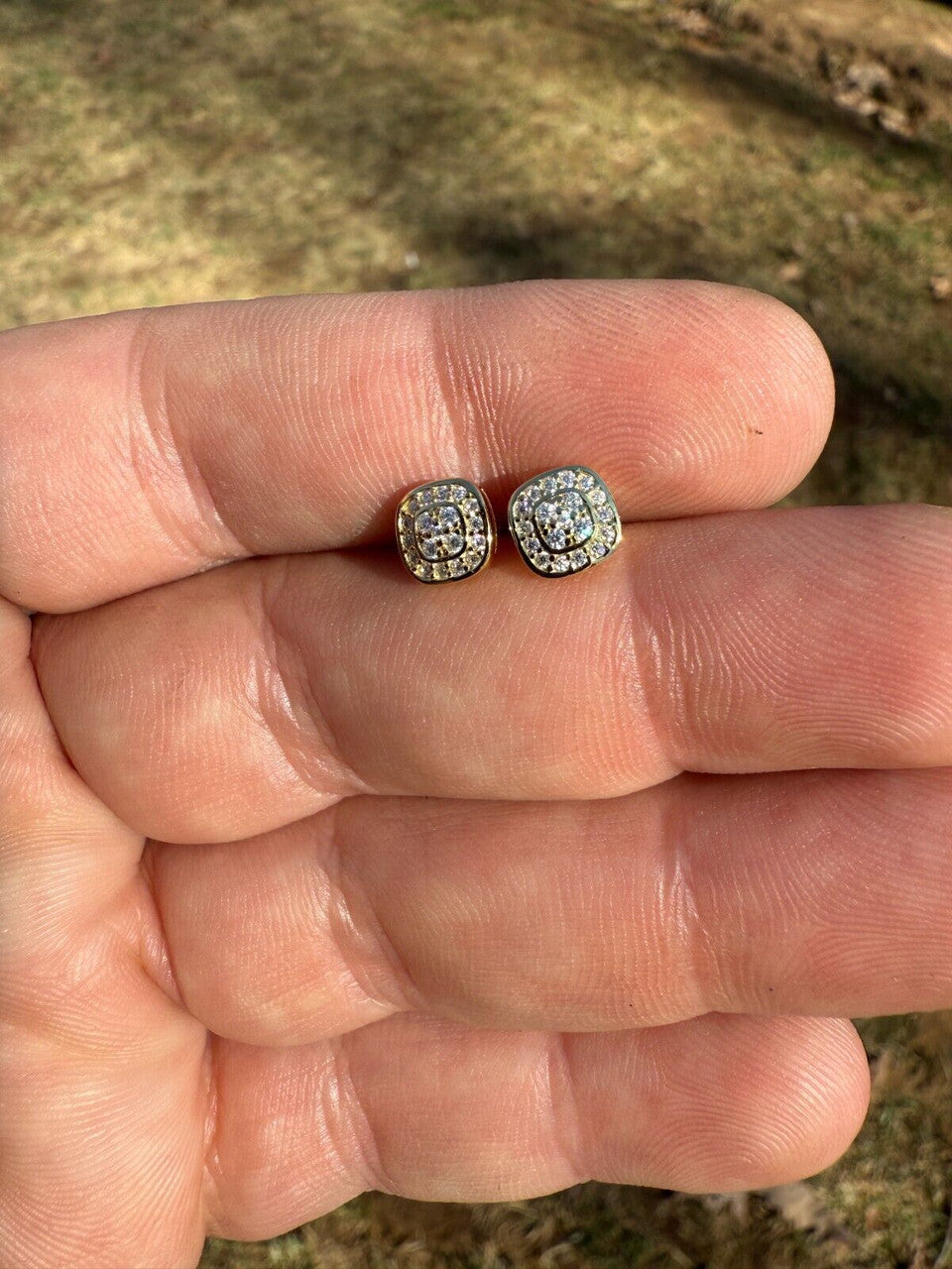 MOISSANITE Square Iced Out Earrings - 14k Gold Vermeil 925 Silver - 7mm