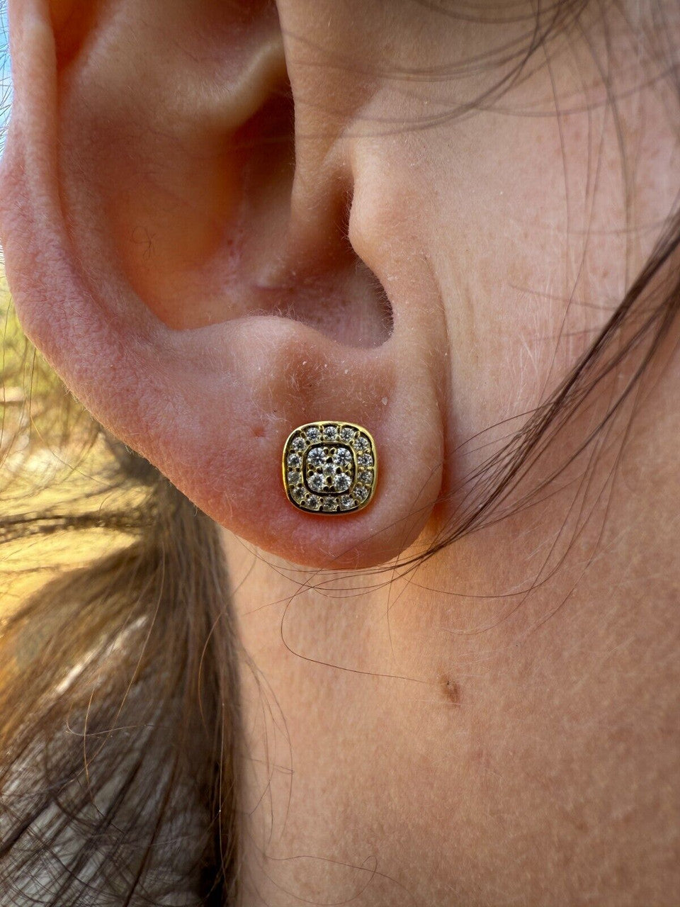 MOISSANITE Square Iced Out Earrings - 14k Gold Vermeil 925 Silver - 7mm