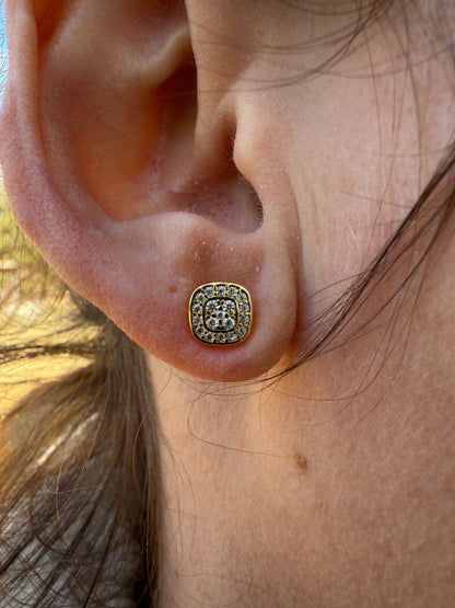 MOISSANITE Square Iced Out Earrings - 14k Gold Vermeil 925 Silver - 7mm