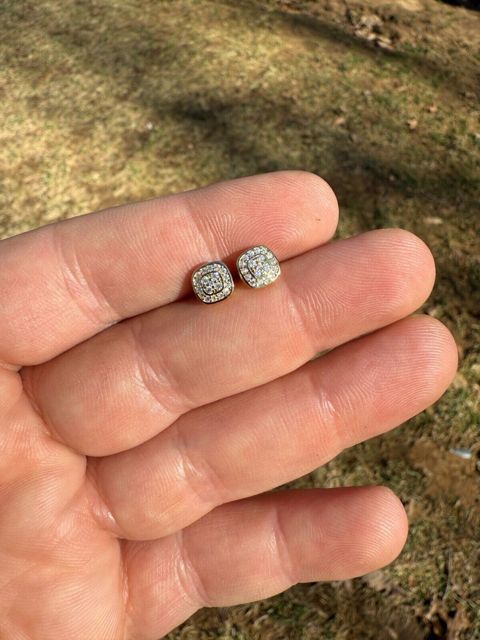 MOISSANITE Square Iced Out Earrings - 14k Gold Vermeil 925 Silver - 7mm