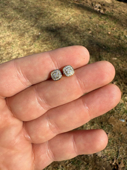 MOISSANITE Square Iced Out Earrings - 14k Gold Vermeil 925 Silver - 7mm