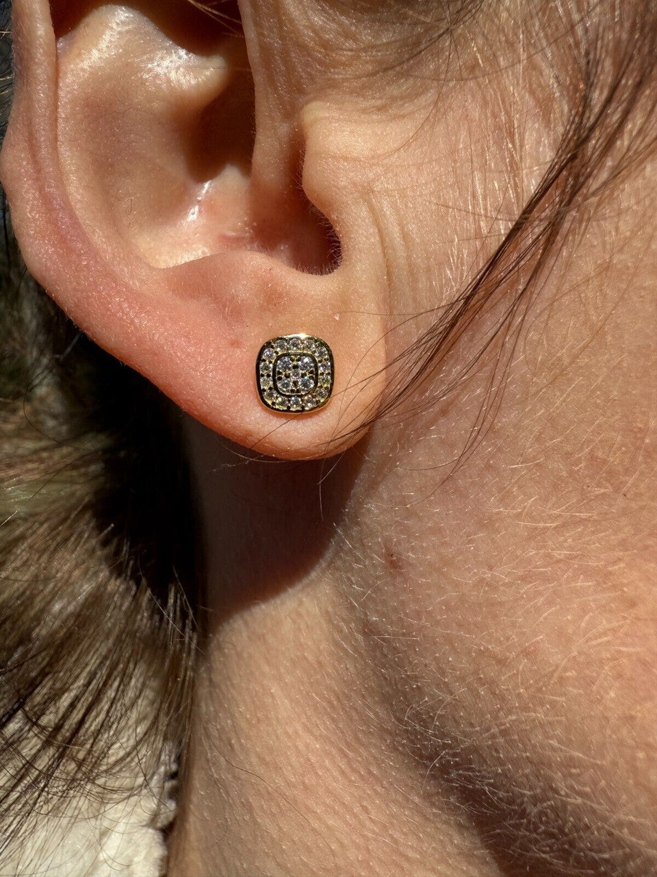 MOISSANITE Square Iced Out Earrings - 14k Gold Vermeil 925 Silver - 7mm