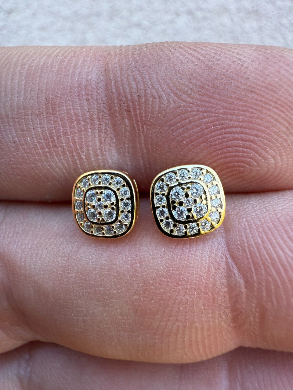 MOISSANITE Square Iced Out Earrings - 14k Gold Vermeil 925 Silver - 7mm