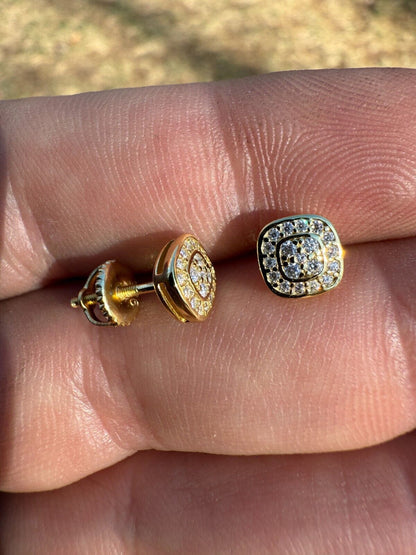 MOISSANITE Square Iced Out Earrings - 14k Gold Vermeil 925 Silver - 7mm