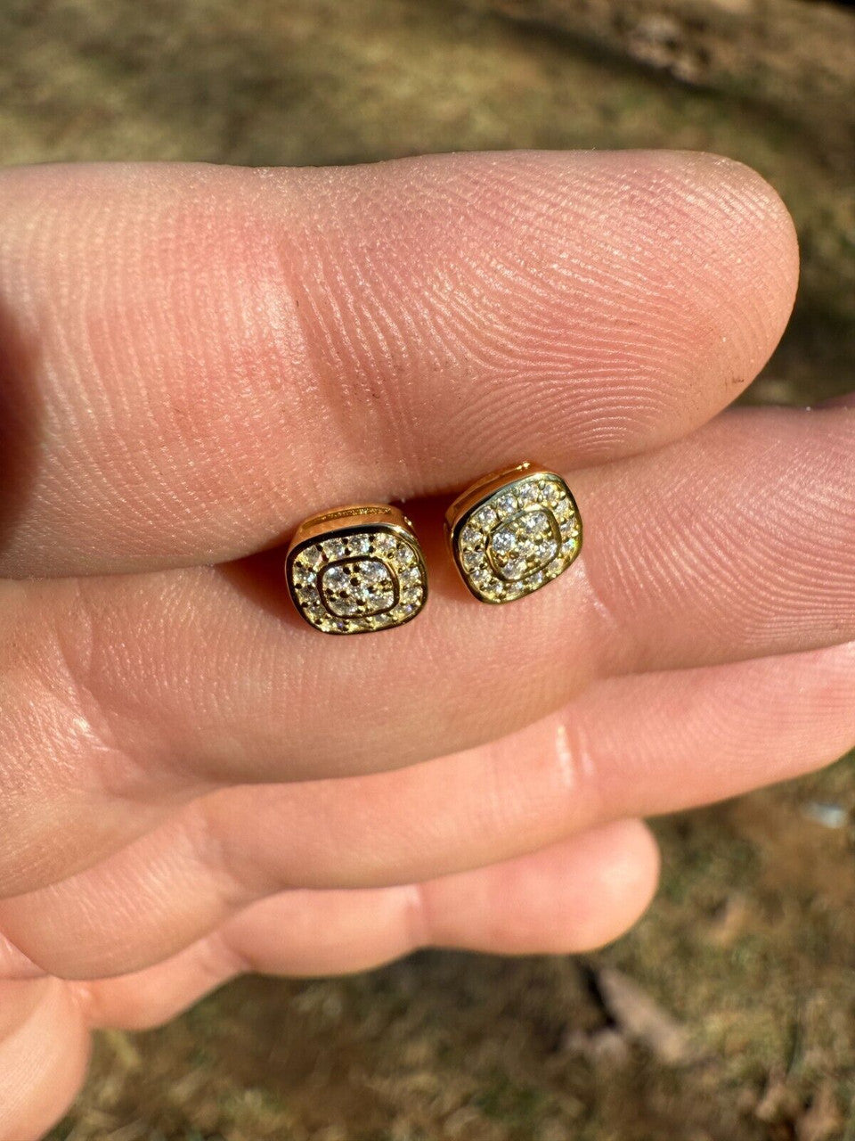 MOISSANITE Square Iced Out Earrings - 14k Gold Vermeil 925 Silver - 7mm
