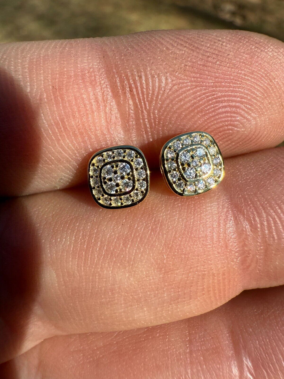 MOISSANITE Square Iced Out Earrings - 14k Gold Vermeil 925 Silver - 7mm