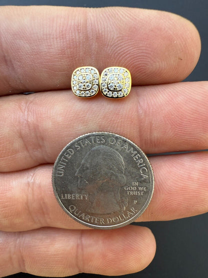 MOISSANITE Square Iced Out Earrings - 14k Gold Vermeil 925 Silver - 7mm