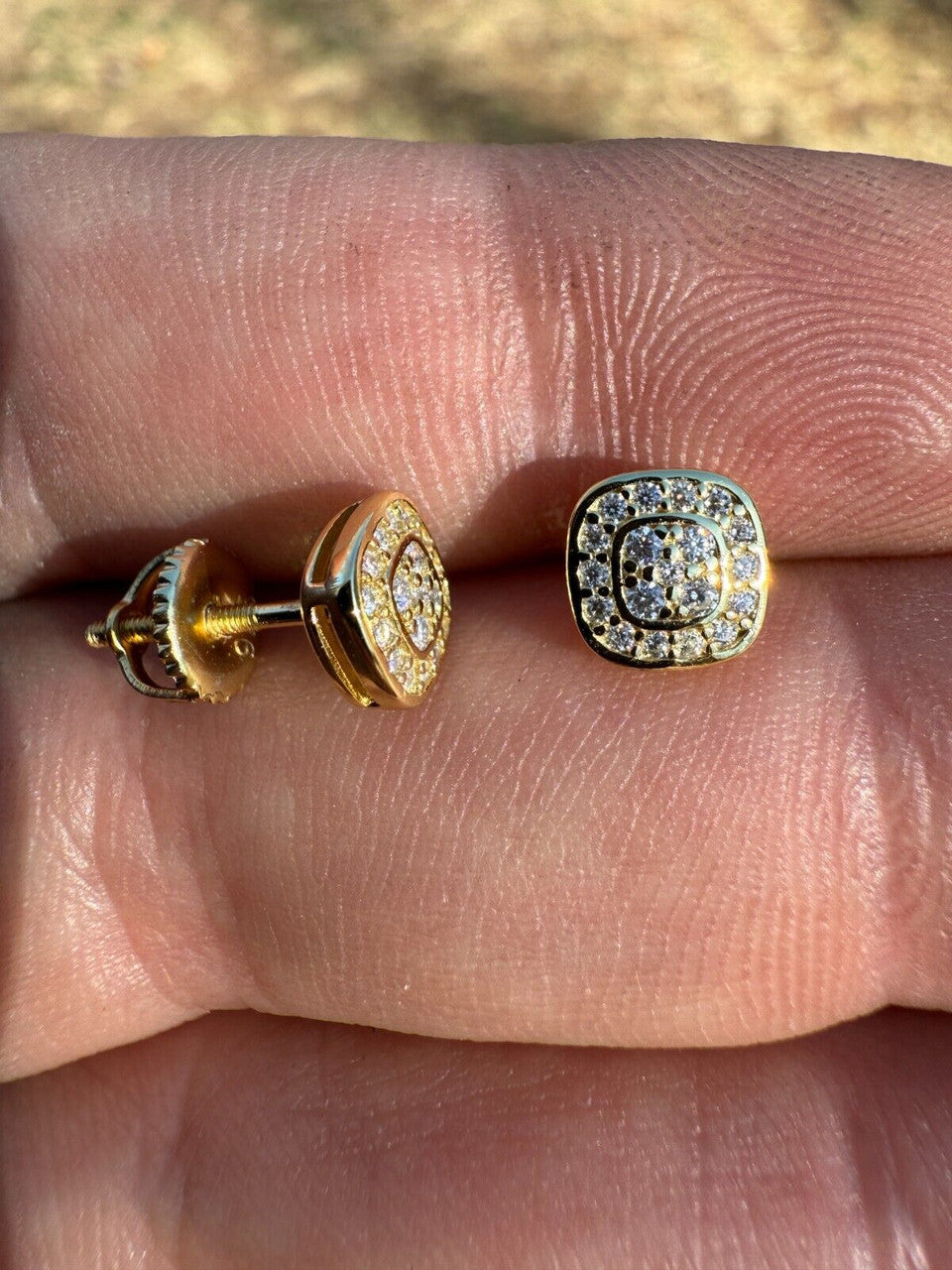 MOISSANITE Square Iced Out Earrings - 14k Gold Vermeil 925 Silver - 7mm