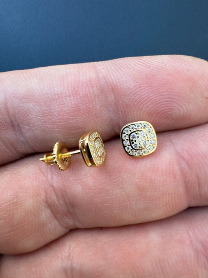 MOISSANITE Square Iced Out Earrings - 14k Gold Vermeil 925 Silver - 7mm