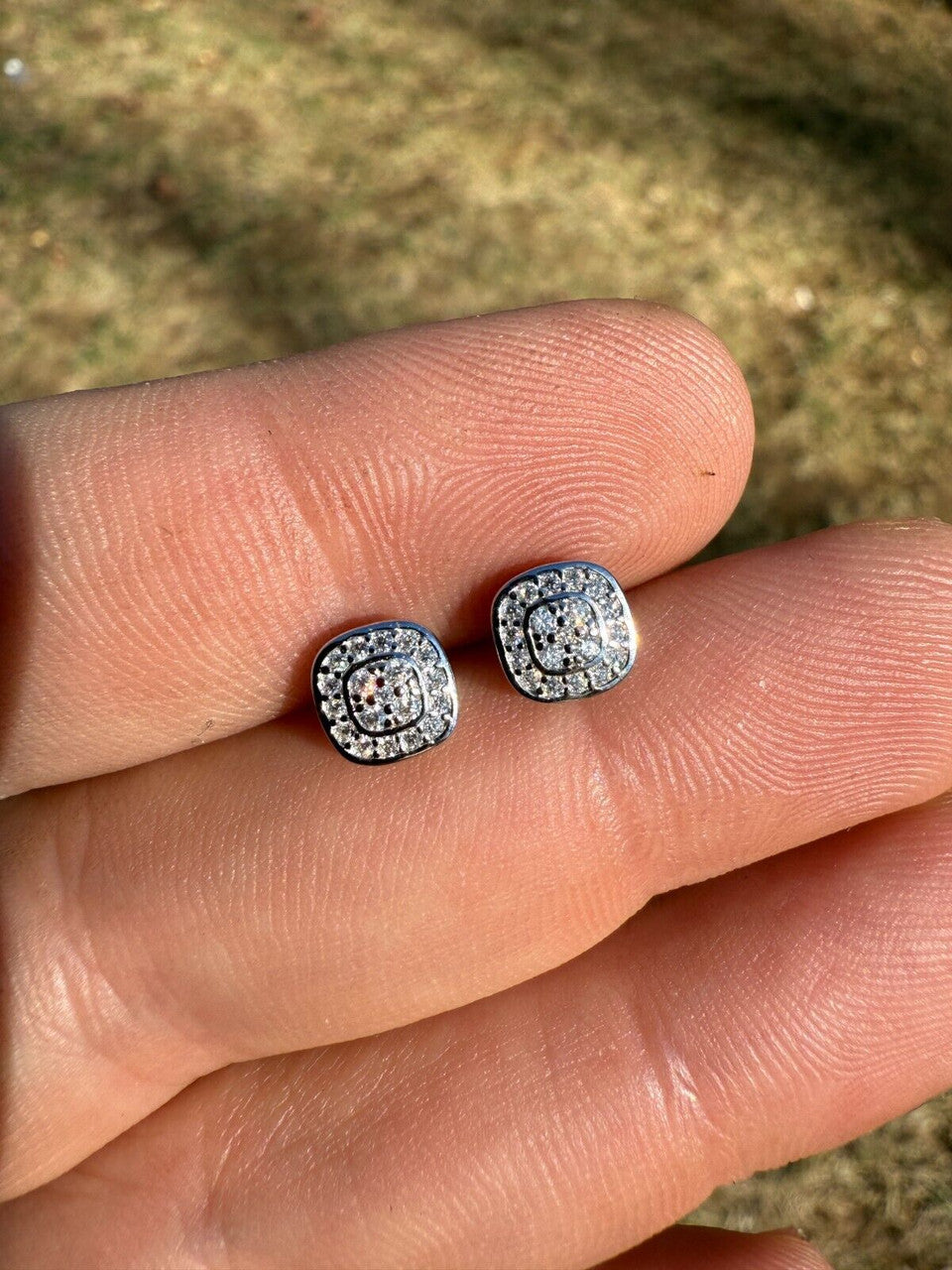 MOISSANITE Square Iced Out Earrings - 925 Silver - 7mm