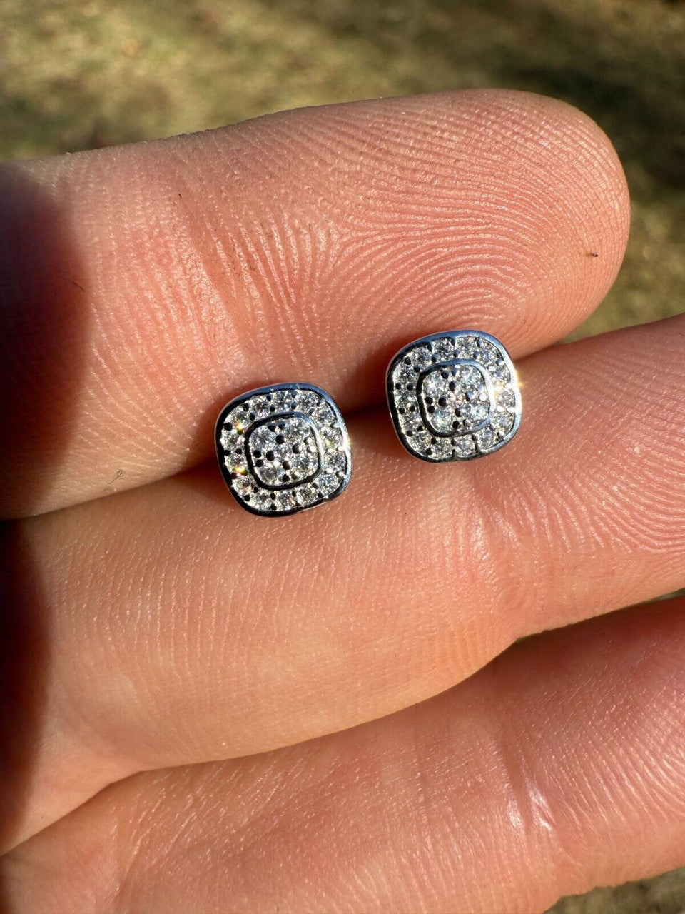 MOISSANITE Square Iced Out Earrings - 925 Silver - 7mm