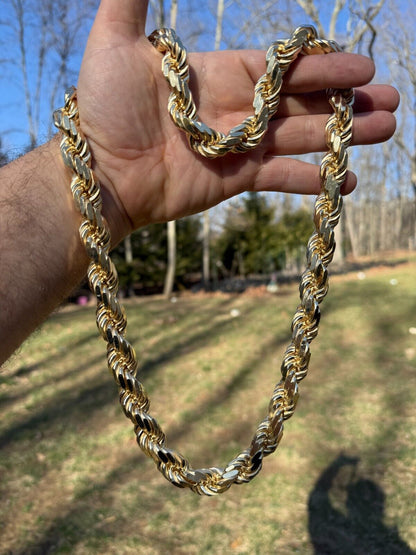 Half Kilo Rope Chain Necklace - 14k Gold Vermeil 925 Sterling Silver - 18"-30" - 14.5mm