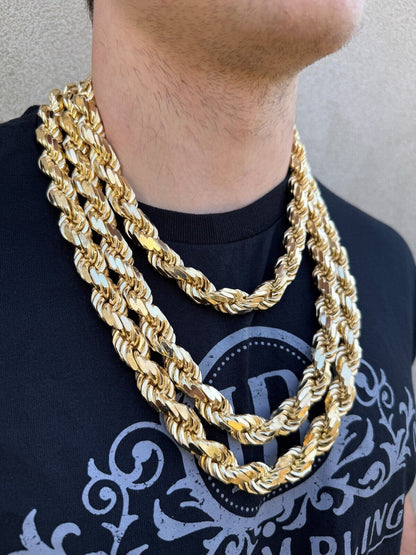 Half Kilo Rope Chain Necklace - 14k Gold Vermeil 925 Sterling Silver - 18"-30" - 14.5mm