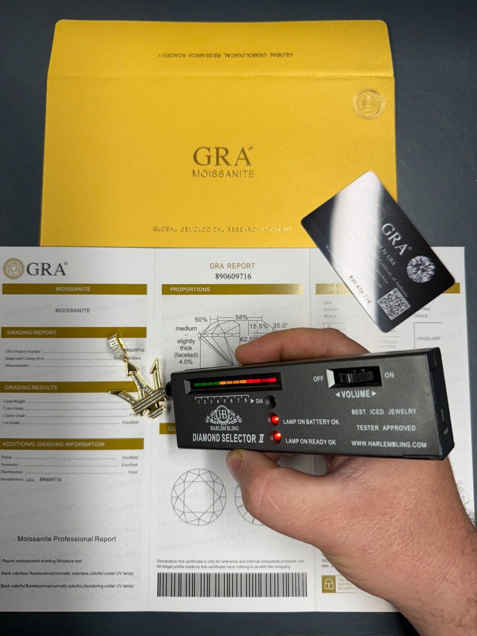 MOISSANITE Trident Maserati Logo Iced Out Pendant - 14k Gold Vermeil Or 925 Silver - Medium 2.25"