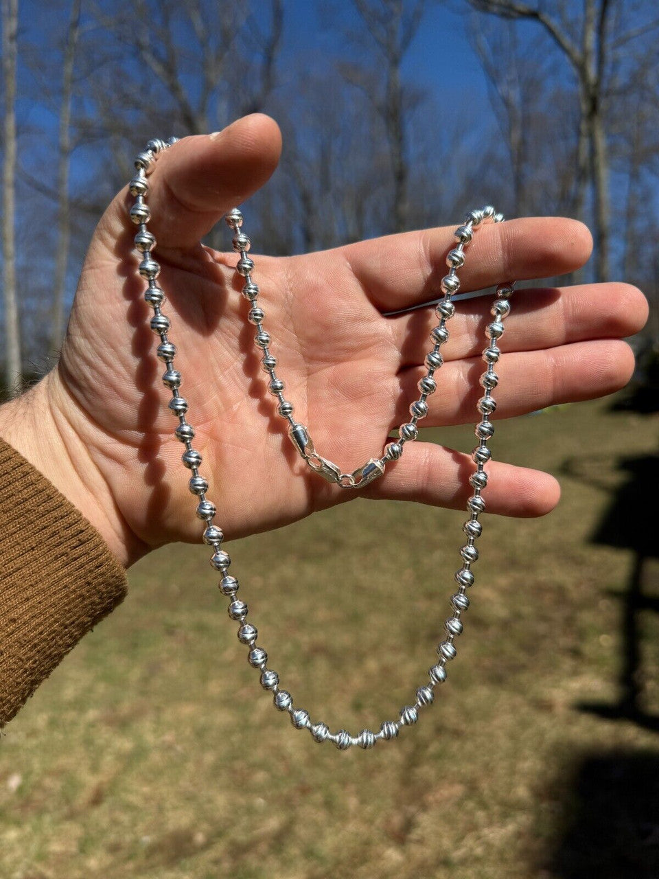 Ball Bead "Dog Tag" Chain Necklace - 925 Sterling Silver - 18"-30" - 6mm