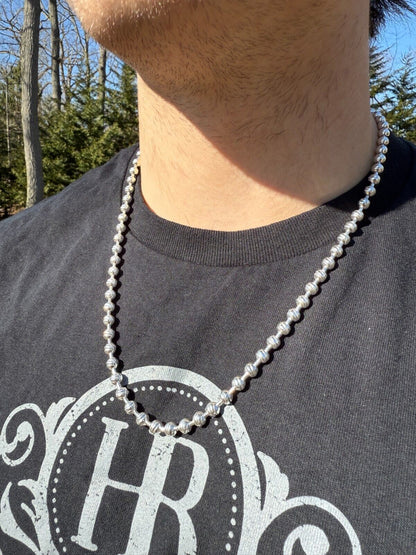 Ball Bead "Dog Tag" Chain Necklace - 925 Sterling Silver - 18"-30" - 6mm
