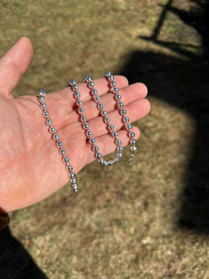 Ball Bead "Dog Tag" Chain Necklace - 925 Sterling Silver - 18"-30" - 6mm