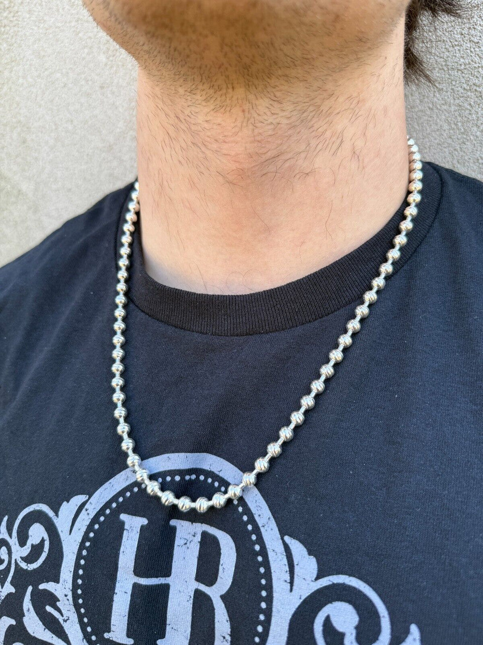 Ball Bead "Dog Tag" Chain Necklace - 925 Sterling Silver - 18"-30" - 6mm