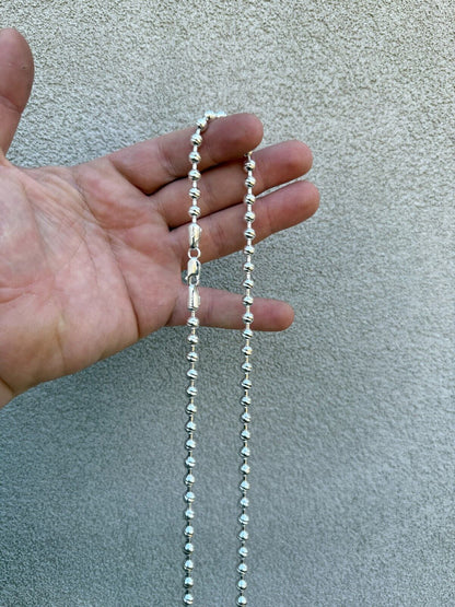 Ball Bead "Dog Tag" Chain Necklace - 925 Sterling Silver - 18"-30" - 6mm