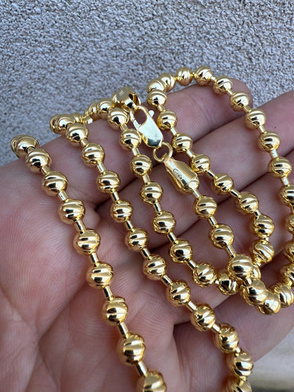 Ball Bead "Dog Tag" Chain Necklace - 14k Gold Vermeil 925 Sterling Silver - 18"-30" - 6mm