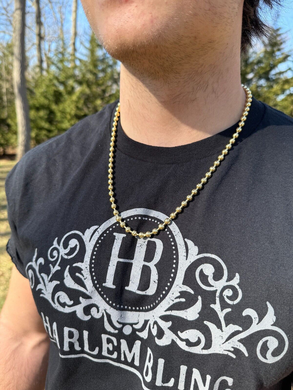 Ball Bead "Dog Tag" Chain Necklace - 14k Gold Vermeil 925 Sterling Silver - 18"-30" - 6mm