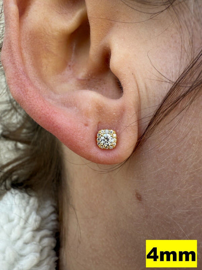MOISSANITE Iced Out #1 Bestseller Square Halo Set Stud Earrings - 14k Gold Vermeil 925 Silver - 5mm -10mm