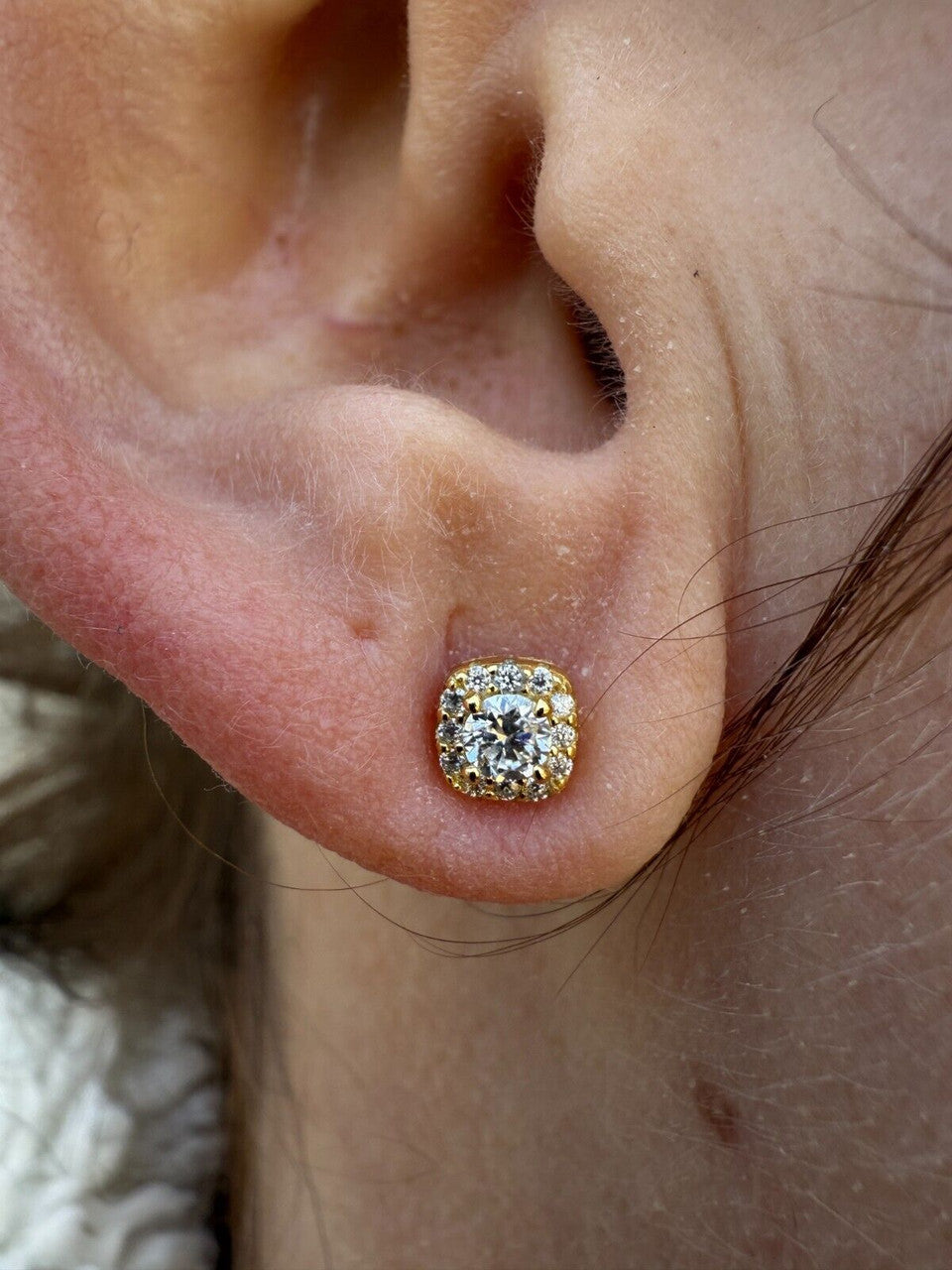 MOISSANITE Iced Out #1 Bestseller Square Halo Set Stud Earrings - 14k Gold Vermeil 925 Silver - 5mm -10mm