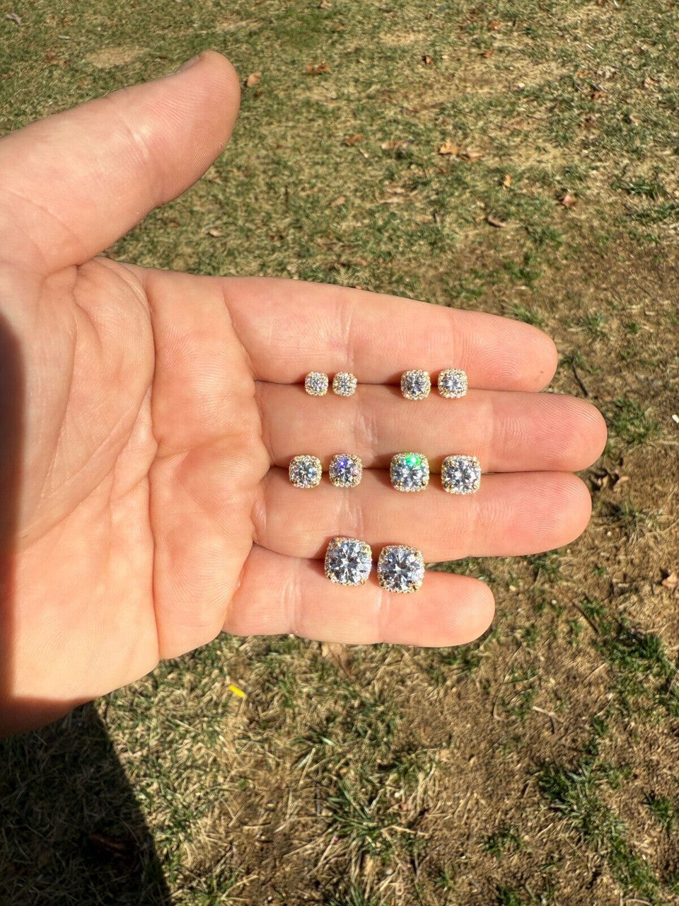 MOISSANITE Iced Out #1 Bestseller Square Halo Set Stud Earrings - 14k Gold Vermeil 925 Silver - 5mm -10mm