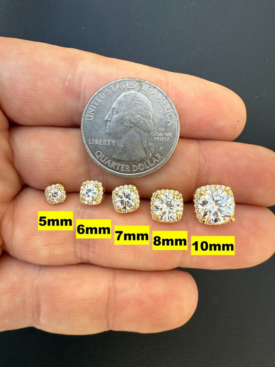 MOISSANITE Iced Out #1 Bestseller Square Halo Set Stud Earrings - 14k Gold Vermeil 925 Silver - 5mm -10mm