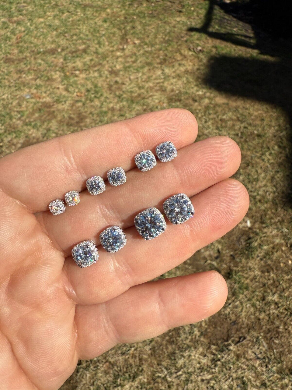 MOISSANITE Iced Out #1 Bestseller Square Halo Set Stud Earrings - 925 Silver - 5mm -10mm