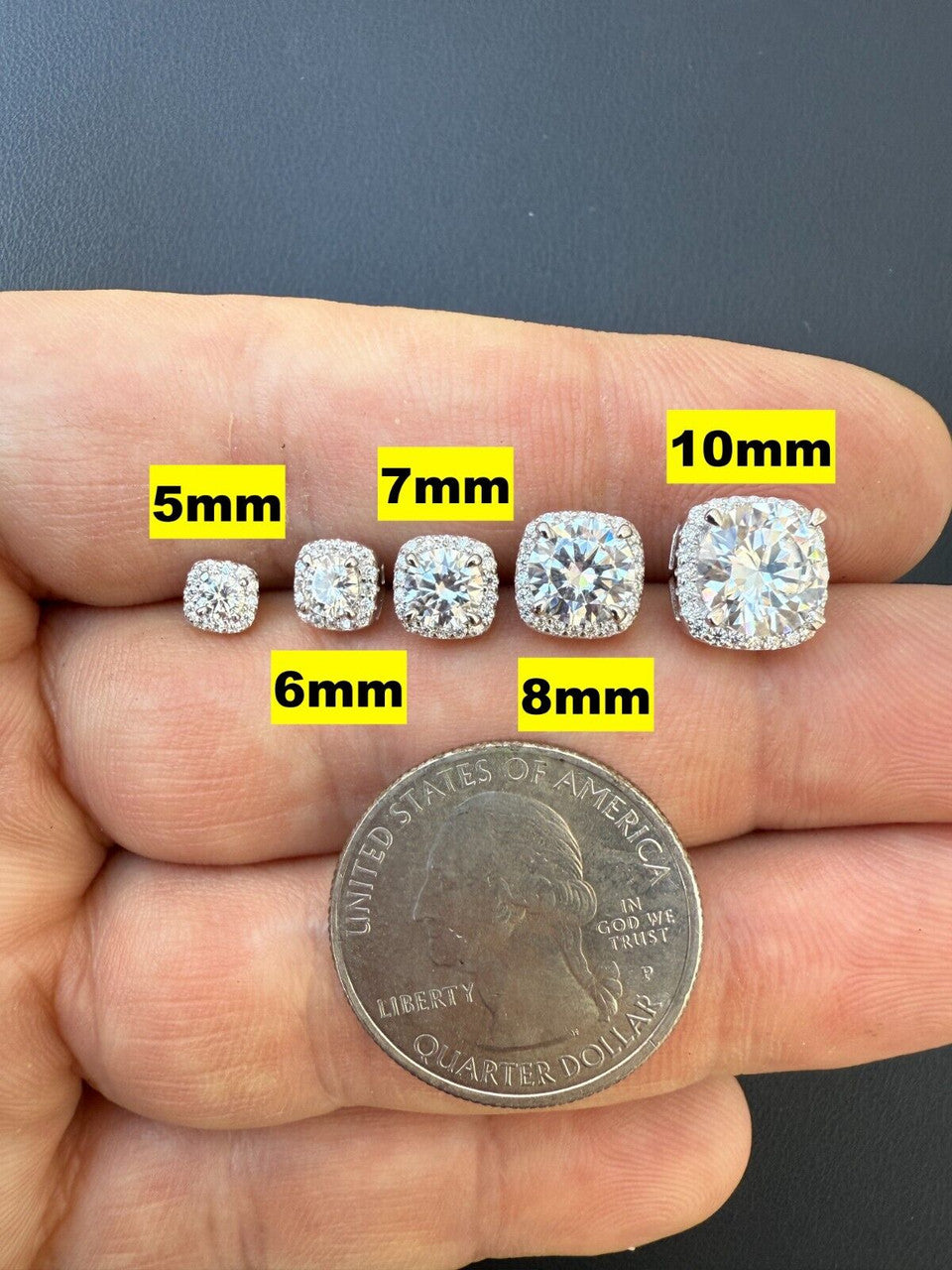 MOISSANITE Iced Out #1 Bestseller Square Halo Set Stud Earrings - 925 Silver - 5mm -10mm