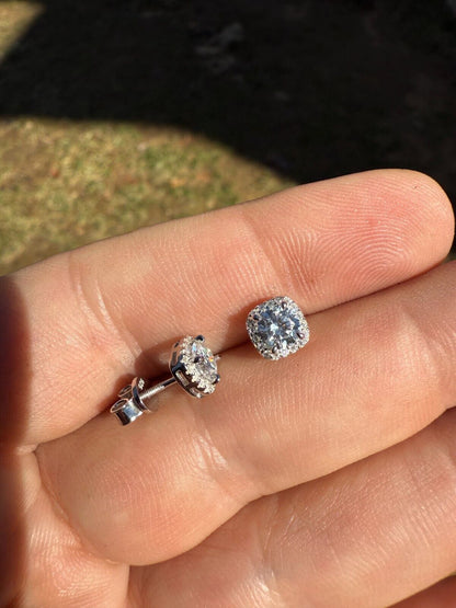MOISSANITE Iced Out #1 Bestseller Square Halo Set Stud Earrings - 925 Silver - 5mm -10mm