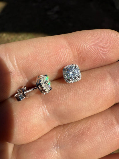 MOISSANITE Iced Out #1 Bestseller Square Halo Set Stud Earrings - 925 Silver - 5mm -10mm