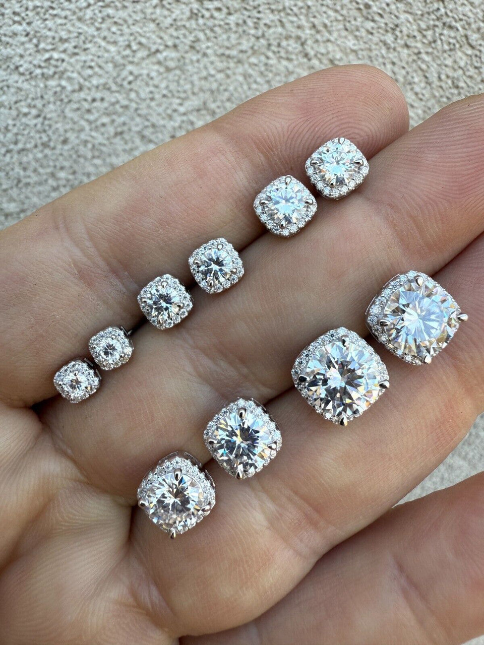 MOISSANITE Iced Out #1 Bestseller Square Halo Set Stud Earrings - 925 Silver - 5mm -10mm