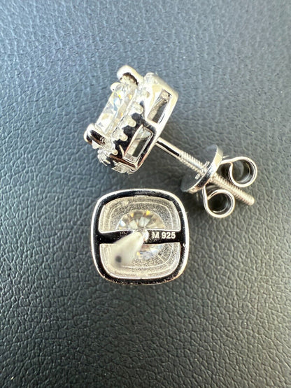 MOISSANITE Iced Out #1 Bestseller Square Halo Set Stud Earrings - 925 Silver - 5mm -10mm