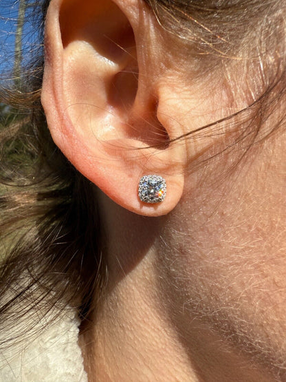 MOISSANITE Iced Out #1 Bestseller Square Halo Set Stud Earrings - 925 Silver - 5mm -10mm