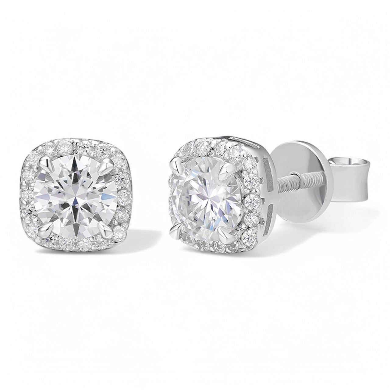 MOISSANITE Iced Out #1 Bestseller Square Halo Set Stud Earrings - 925 Silver - 5mm -10mm