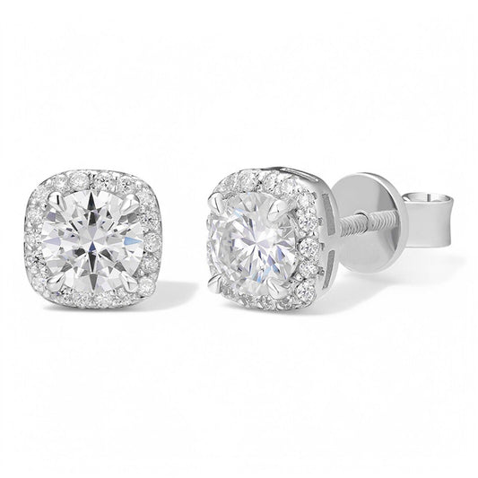 MOISSANITE Iced Out #1 Bestseller Square Halo Set Stud Earrings - 925 Silver - 5mm -10mm