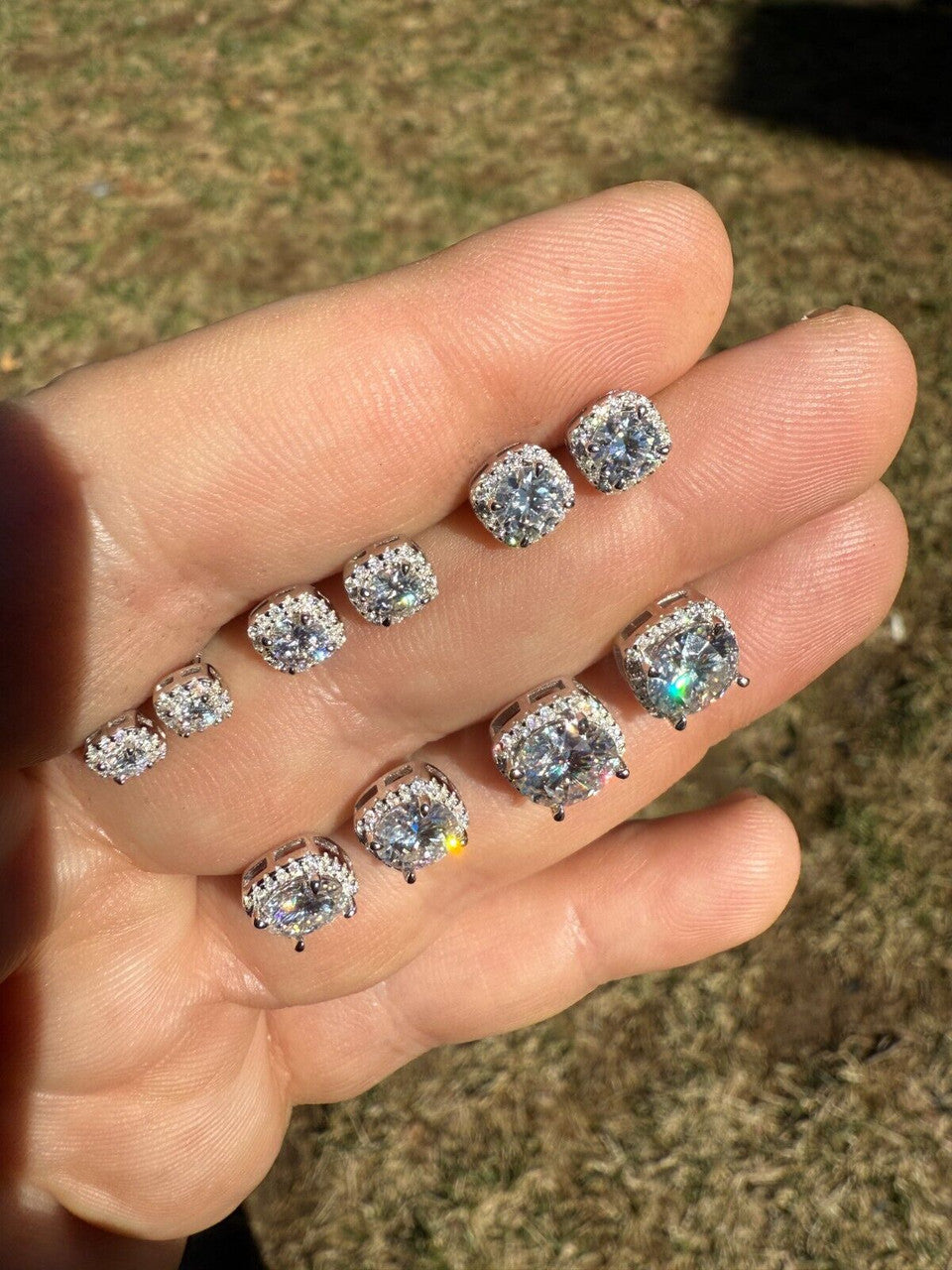 MOISSANITE Iced Out #1 Bestseller Square Halo Set Stud Earrings - 925 Silver - 5mm -10mm