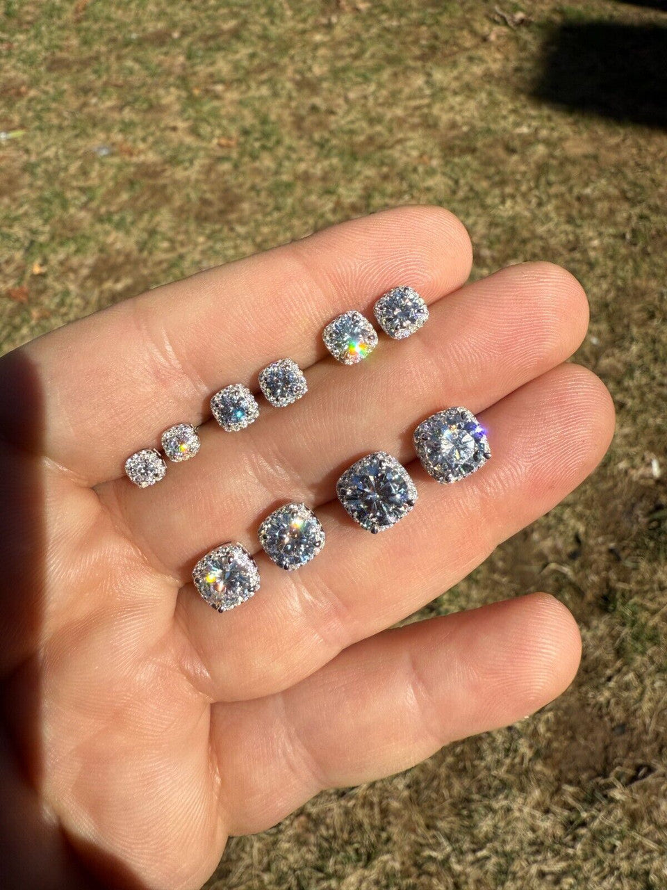 MOISSANITE Iced Out #1 Bestseller Square Halo Set Stud Earrings - 925 Silver - 5mm -10mm