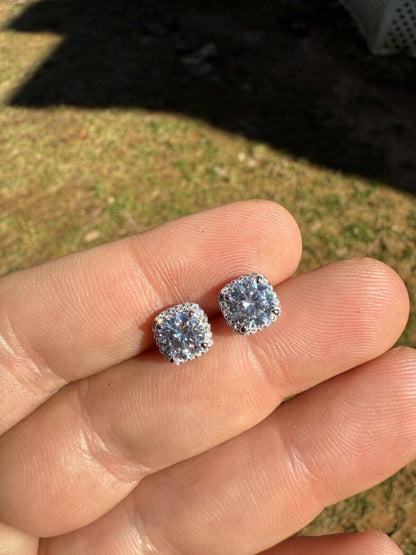 MOISSANITE Iced Out #1 Bestseller Square Halo Set Stud Earrings - 925 Silver - 5mm -10mm