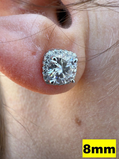 MOISSANITE Iced Out #1 Bestseller Square Halo Set Stud Earrings - 925 Silver - 5mm -10mm