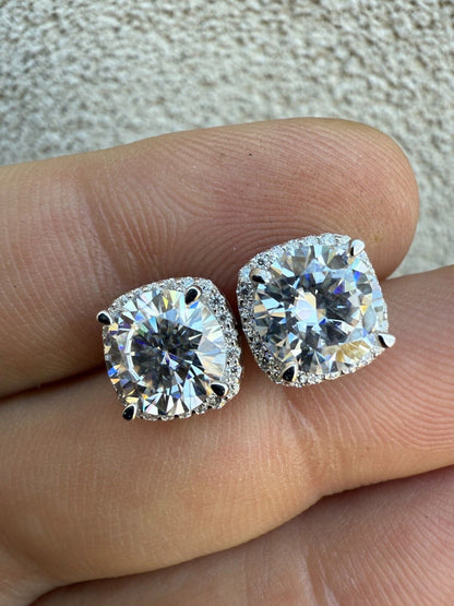 MOISSANITE Iced Out #1 Bestseller Square Halo Set Stud Earrings - 925 Silver - 5mm -10mm
