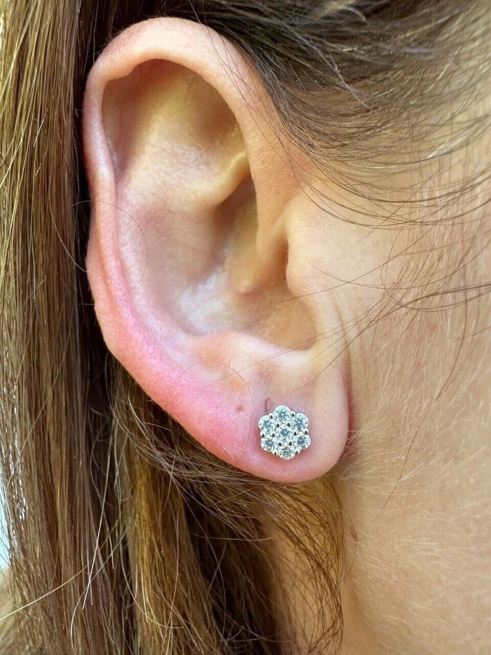 Cluster Iced Out Honeycomb Set Earrings - Silver - CZ Stones - 6mm -12mm