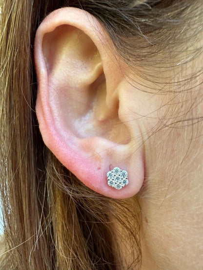 Cluster Iced Out Honeycomb Set Earrings - Silver - CZ Stones - 6mm -12mm