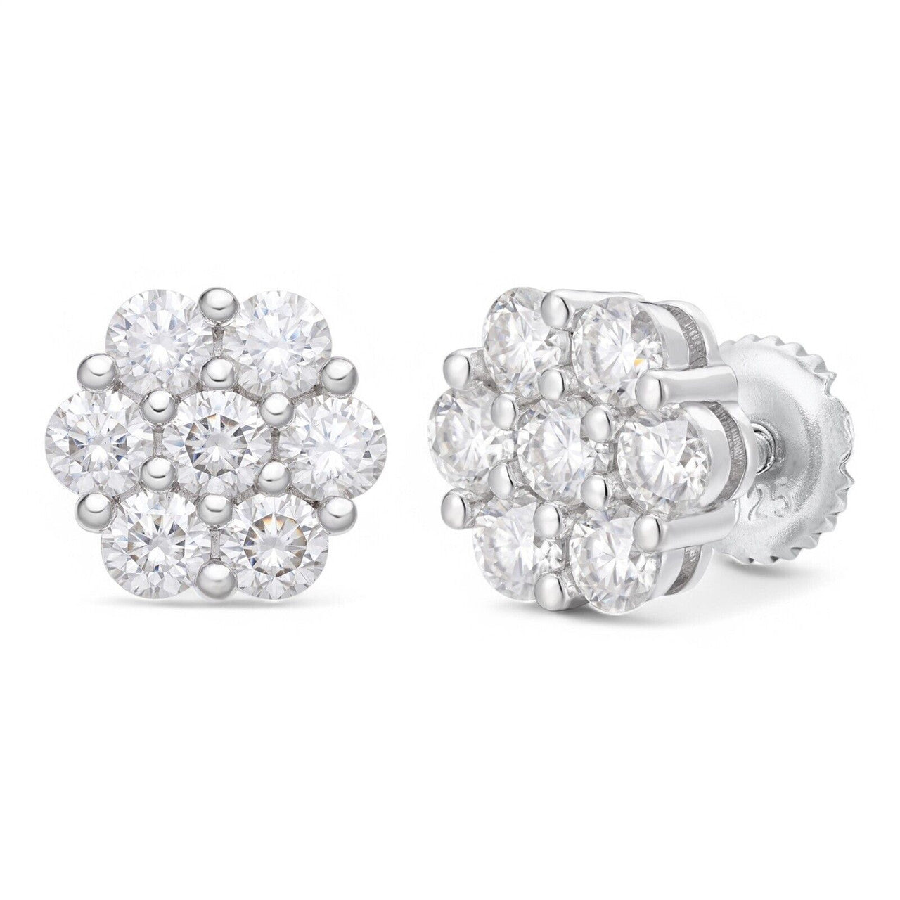 Cluster Iced Out Honeycomb Set Earrings - Silver - CZ Stones - 6mm -12mm