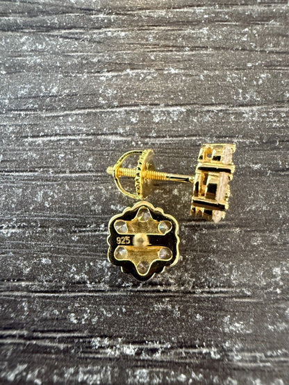 Cluster Flower Set Earrings Real 14k Gold Over 925 Silver 6-12mm Iced CZ Stones