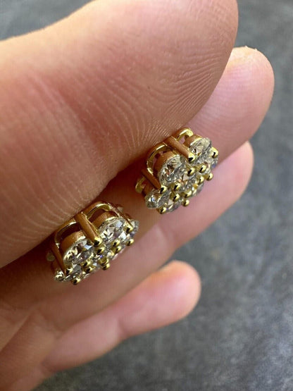 Cluster Flower Set Earrings Real 14k Gold Over 925 Silver 6-12mm Iced CZ Stones
