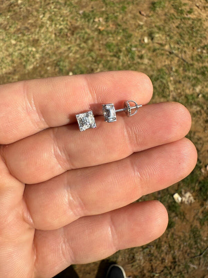 MOISSANITE Square Rapper Earrings - 925 Silver - 6mm