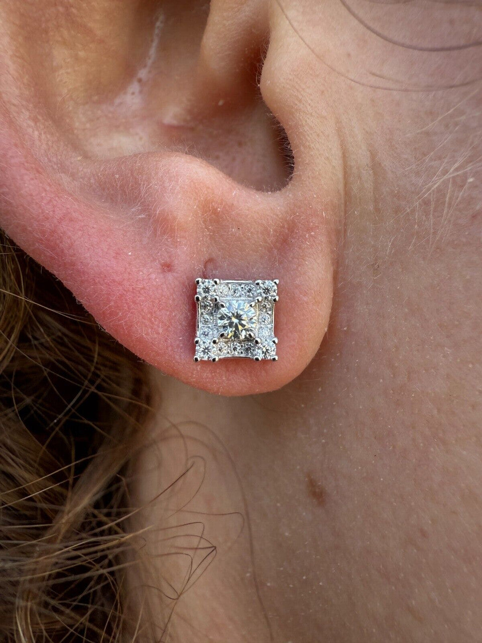 MOISSANITE Square Rapper Earrings - 925 Silver - 6mm